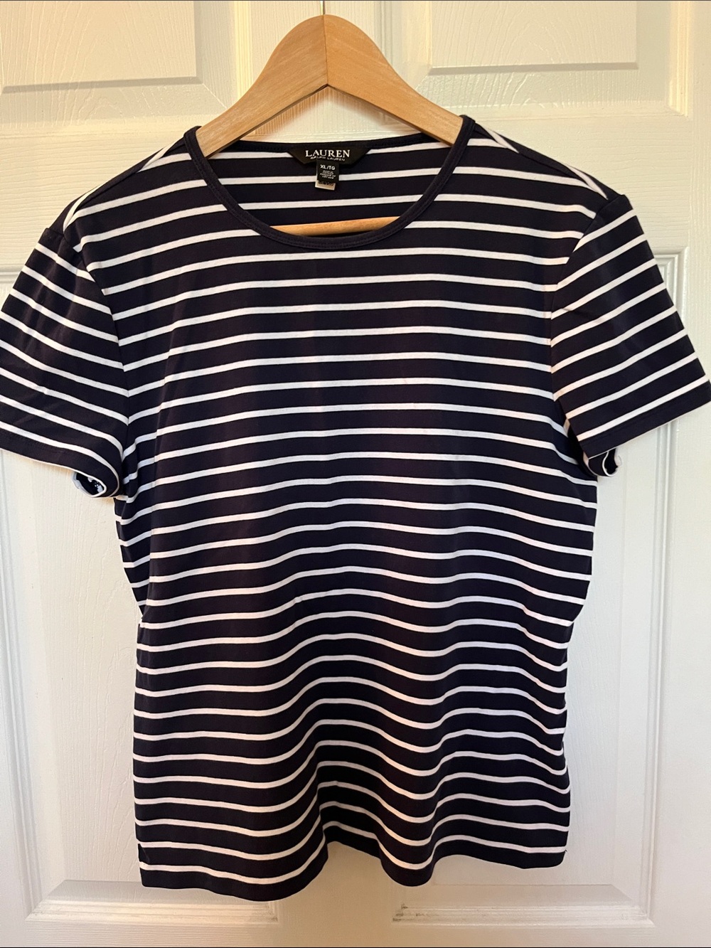 Lauren Ralph Lauren Navy & White Striped Short Sleeve Top